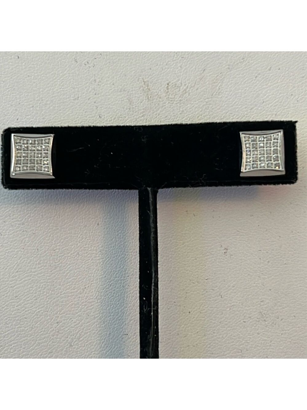 Sterling Silver Square Stud Earrings 25 Diamond Chips Each